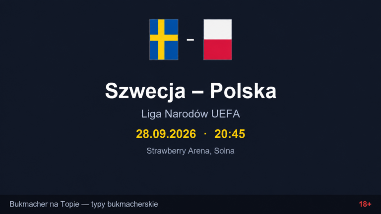 Grafika zapowiedzi meczu Szwecja – Polska, Liga Narodów UEFA, 28.09.2026, Strawberry Arena Solna, 18+